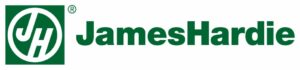 Green James Hardie siding logo and title. Logo is a J and H within a circle.